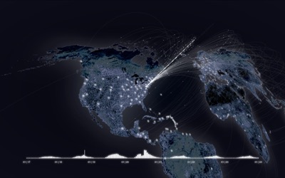 Network visualization of worldwide phone connections to Washington D.C. during the historic event